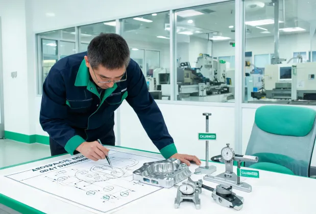 Engineer reviewing GD&T drawing